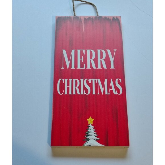 Wooden Merry Christmas Sign Red Snowy Tree Stackable Panels Holiday Cheer Decor - Picture 5 of 16